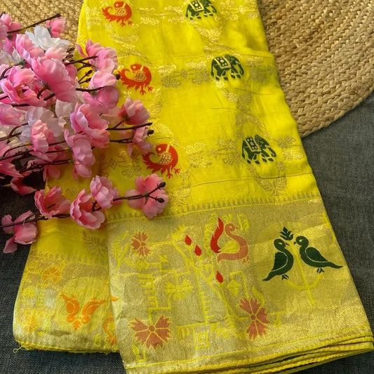 Soft Russian Silk Weaving Saree – Paithani Concept Design with Meenakari & Zari Work