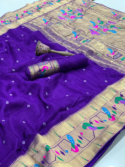 Super Hit Pure Viscose Gajji Silk Bandhej Saree with Pure Zari Weaving Work