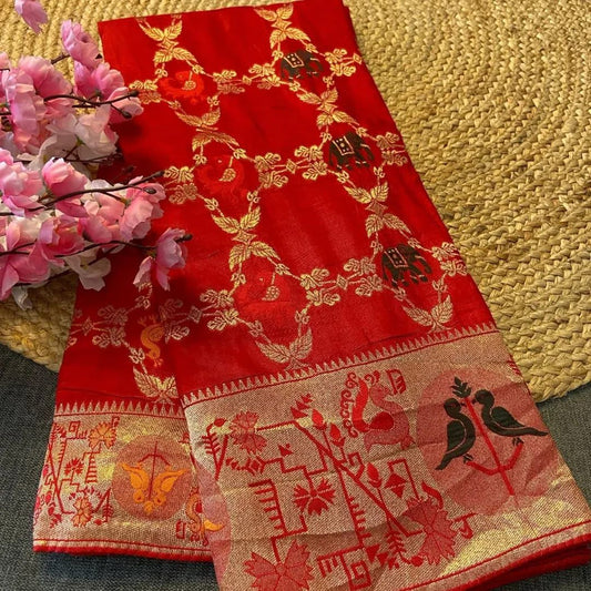 Soft Russian Silk Weaving Saree – Paithani Concept Design with Meenakari & Zari Work