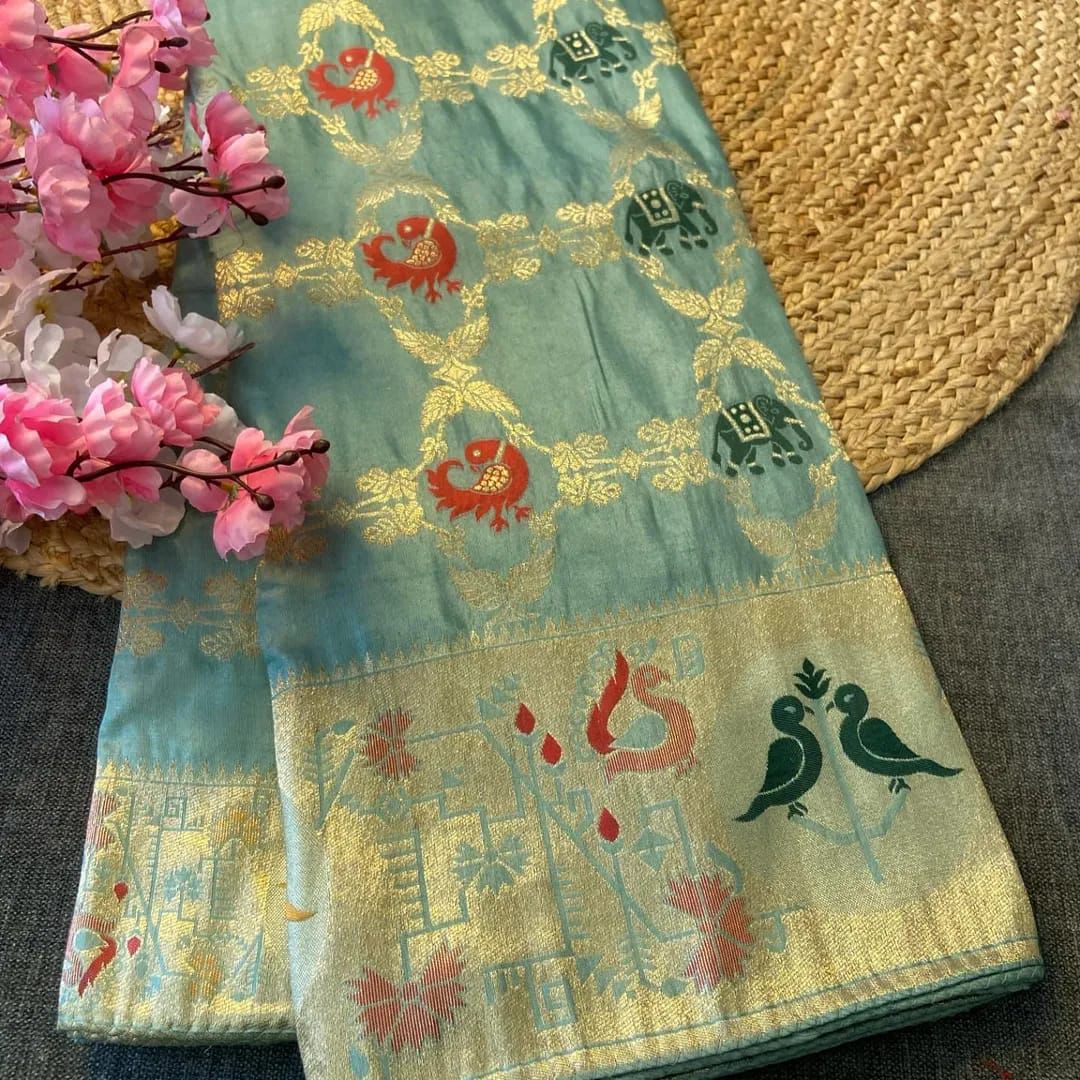 Soft Russian Silk Weaving Saree – Paithani Concept Design with Meenakari & Zari Work