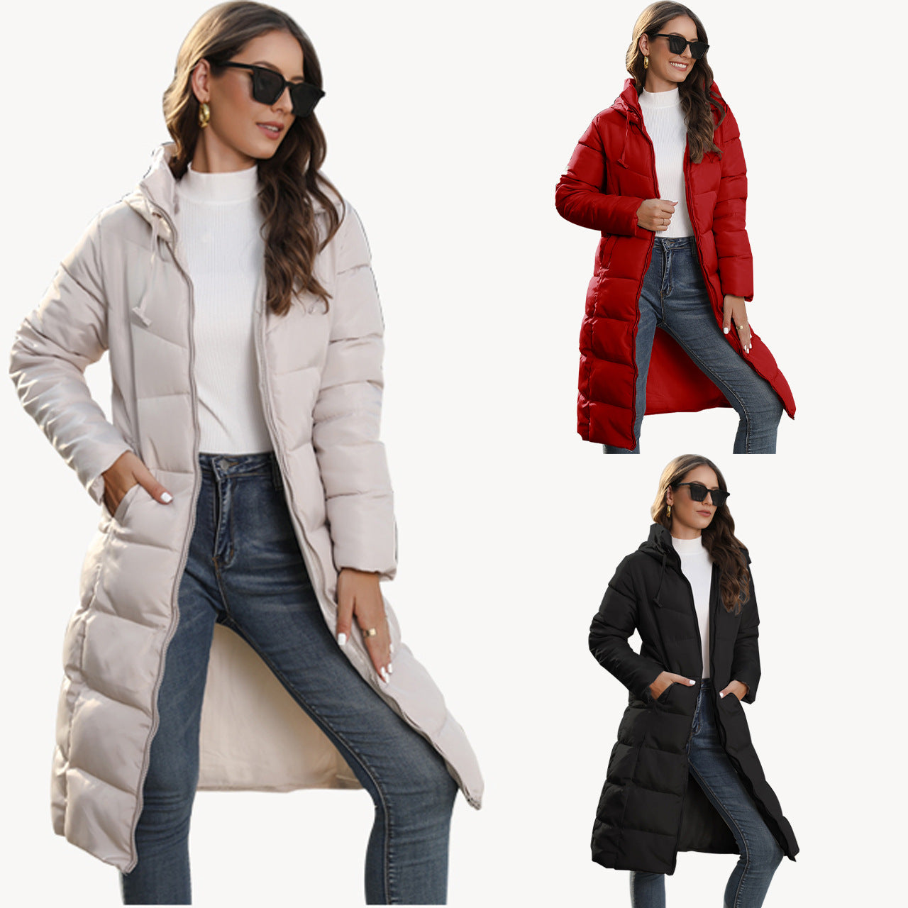 Winter hooded women's cotton coat women's mid-length slim cotton jacket warm down cotton jacket women's clothing coat