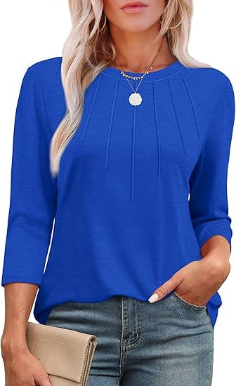 new fashion casual pleated round neck three-quarter sleeve top bottoming shirt