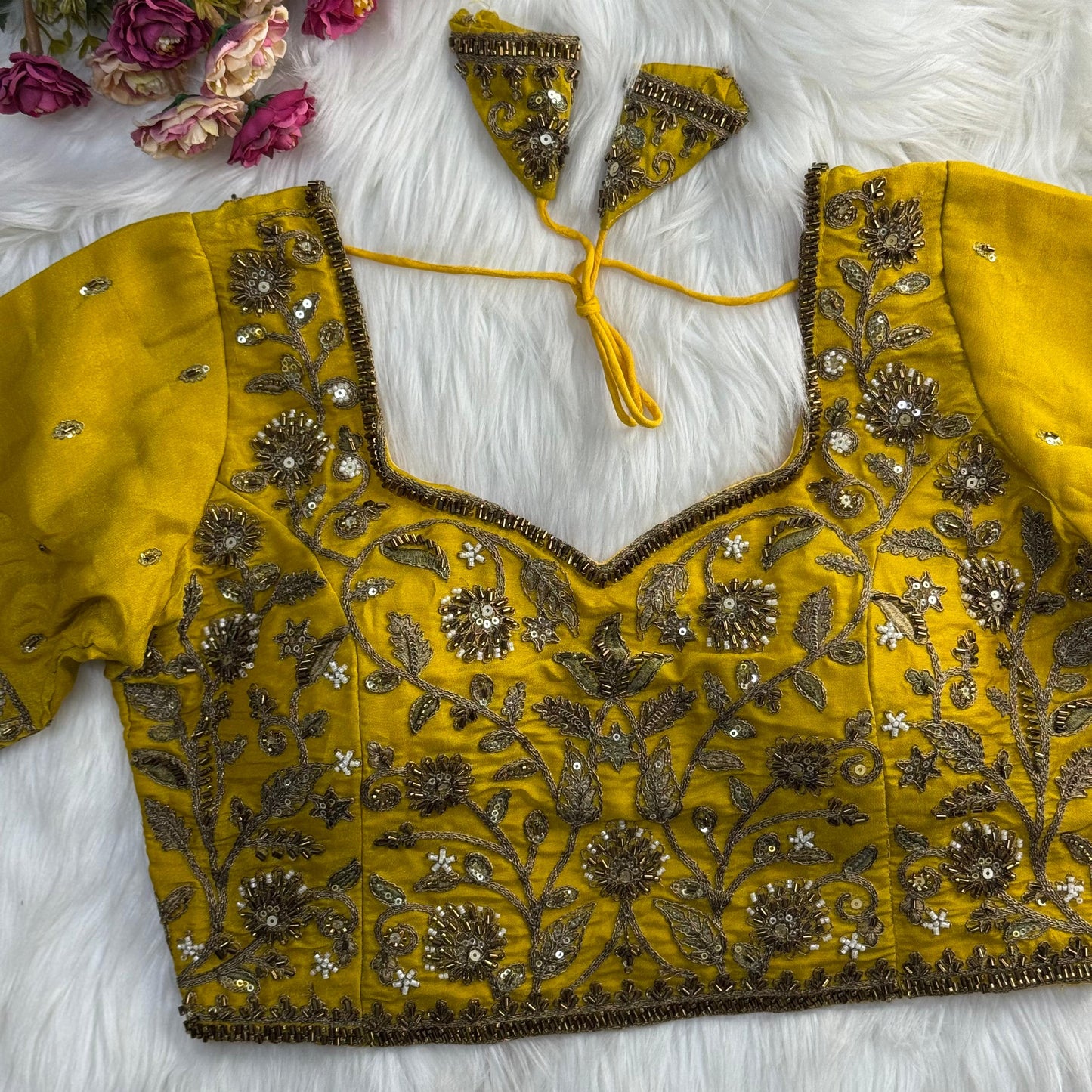 Heavy Embroidered Bridal Blouse with Star and Bead Copper Work