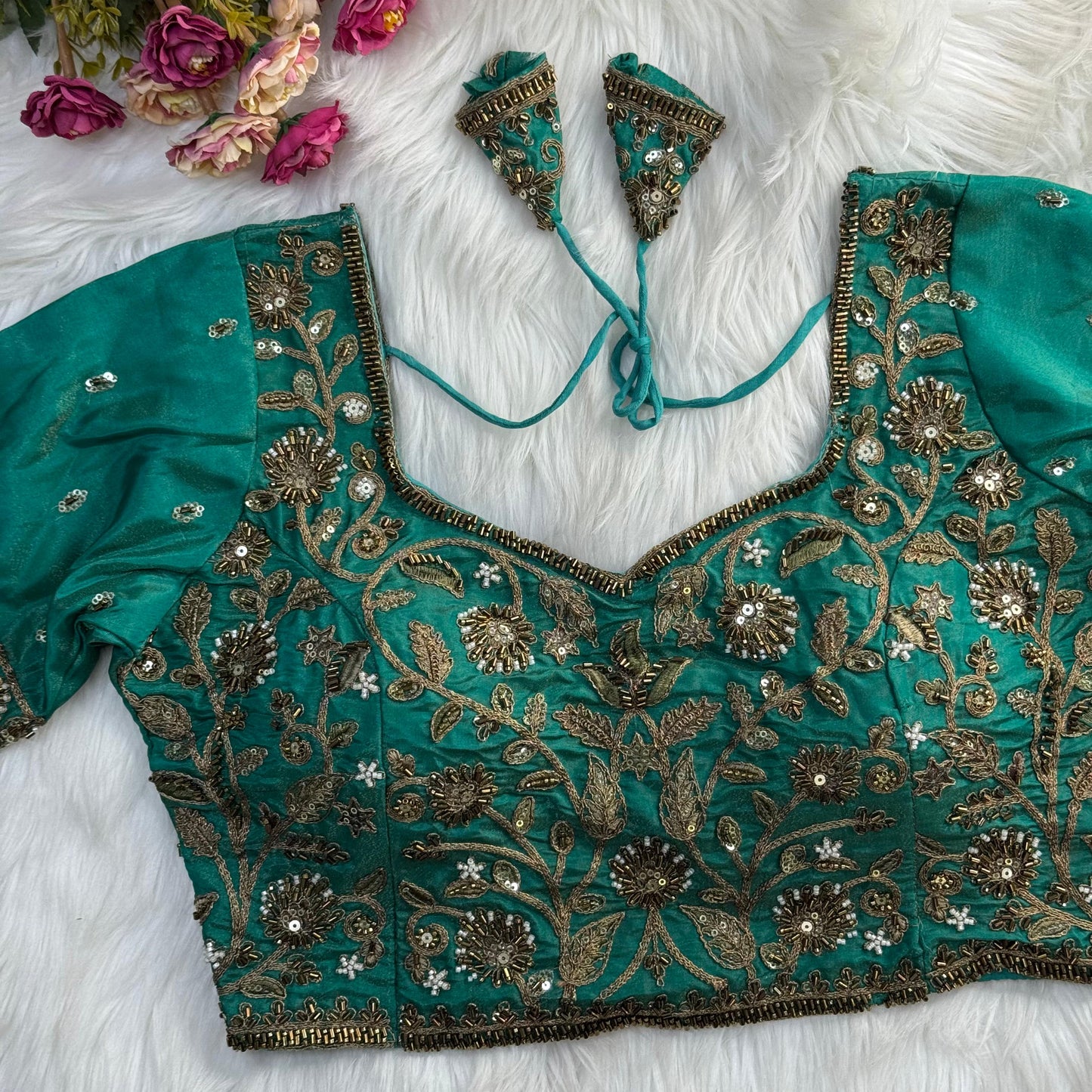 Heavy Embroidered Bridal Blouse with Star and Bead Copper Work