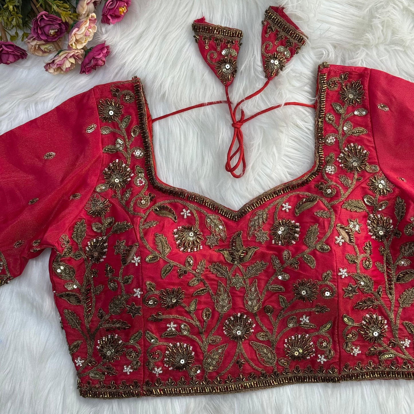 Heavy Embroidered Bridal Blouse with Star and Bead Copper Work