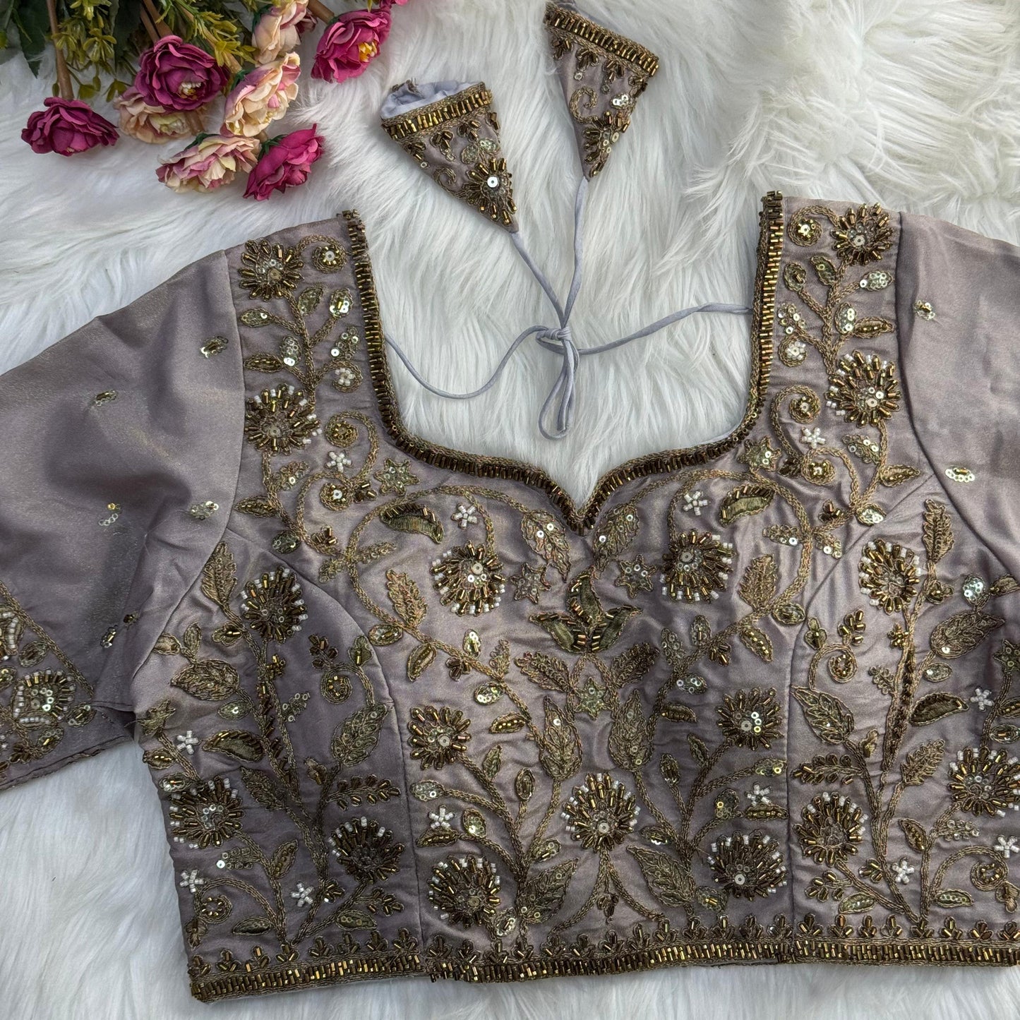 Heavy Embroidered Bridal Blouse with Star and Bead Copper Work