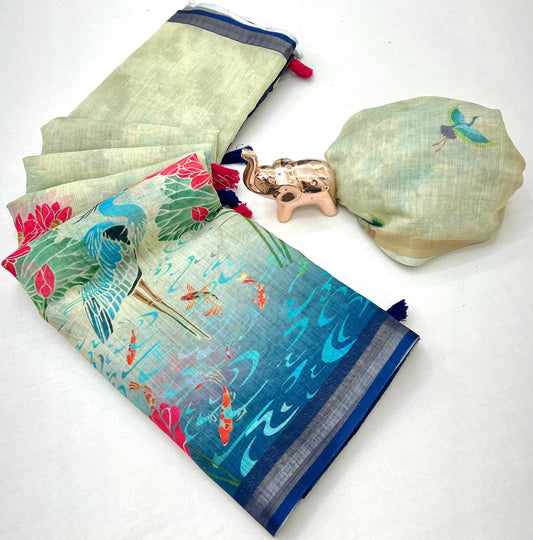 Kalamkari Linen Saree for Women | Soft Lightweight Linen with All-Over Batik Print | Digital Kalamkari Blouse & Rich Pallu with Tassels | Premium Traditional Saree