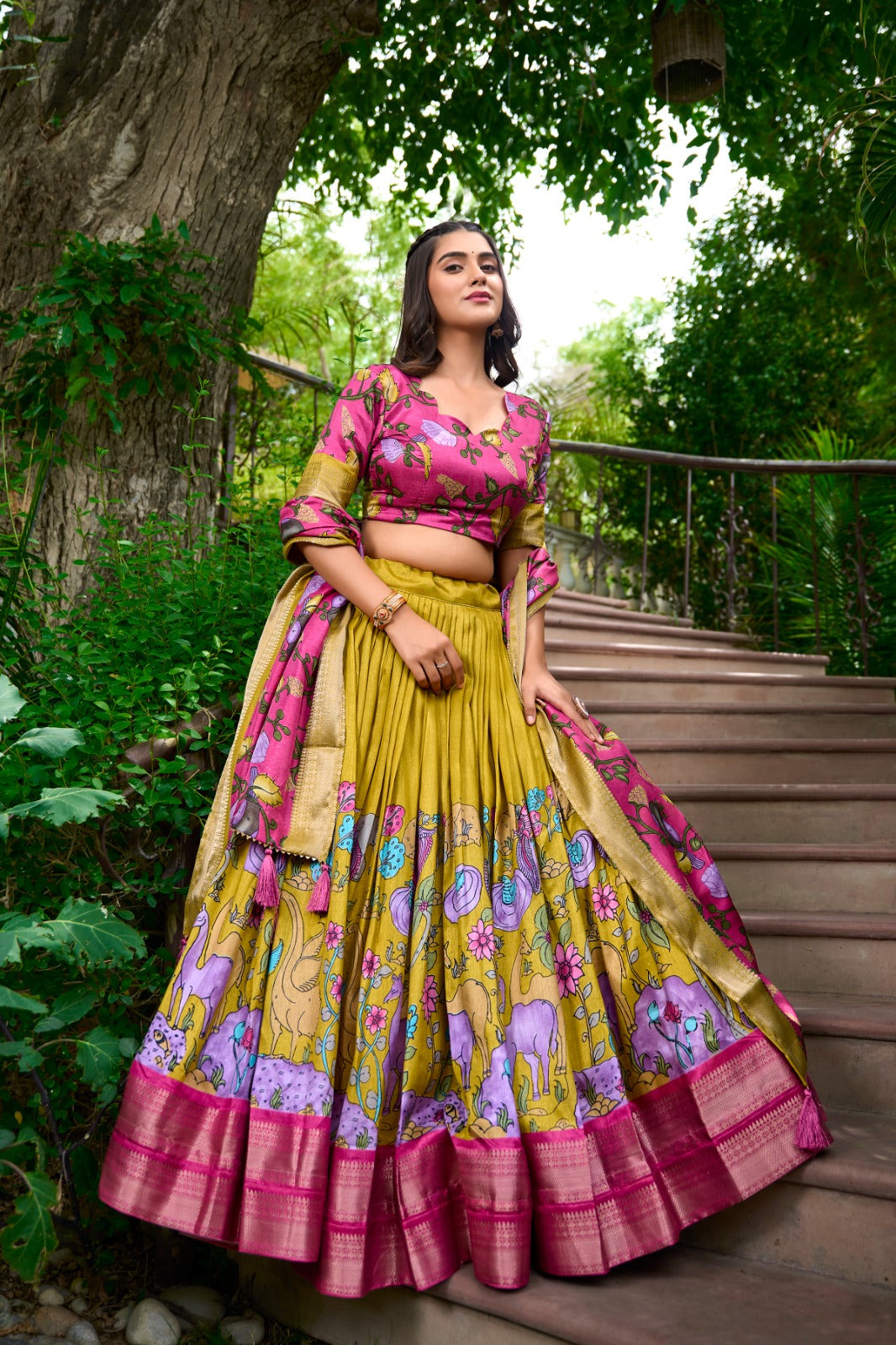 AKANKSHA Kalamkari Dola Silk Lehenga Choli Set