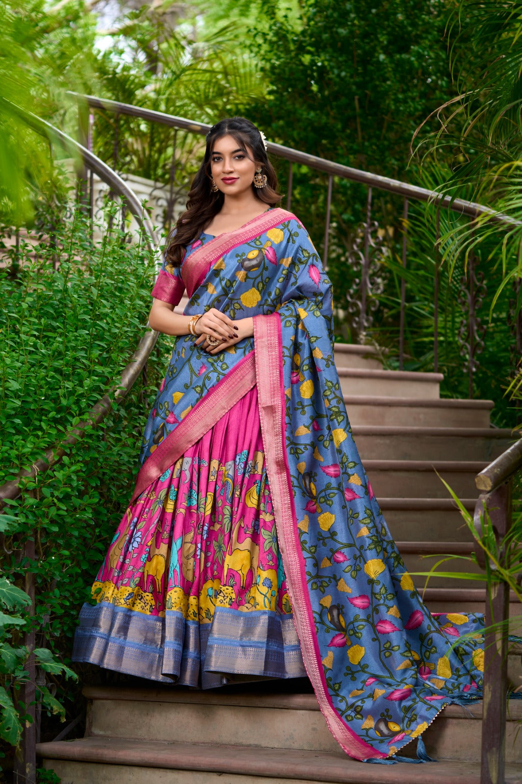 AKANKSHA Kalamkari Dola Silk Lehenga Choli Set