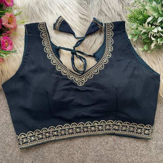 Heavy Embroidery & Sequence Work Pure Roman Silk Blouse