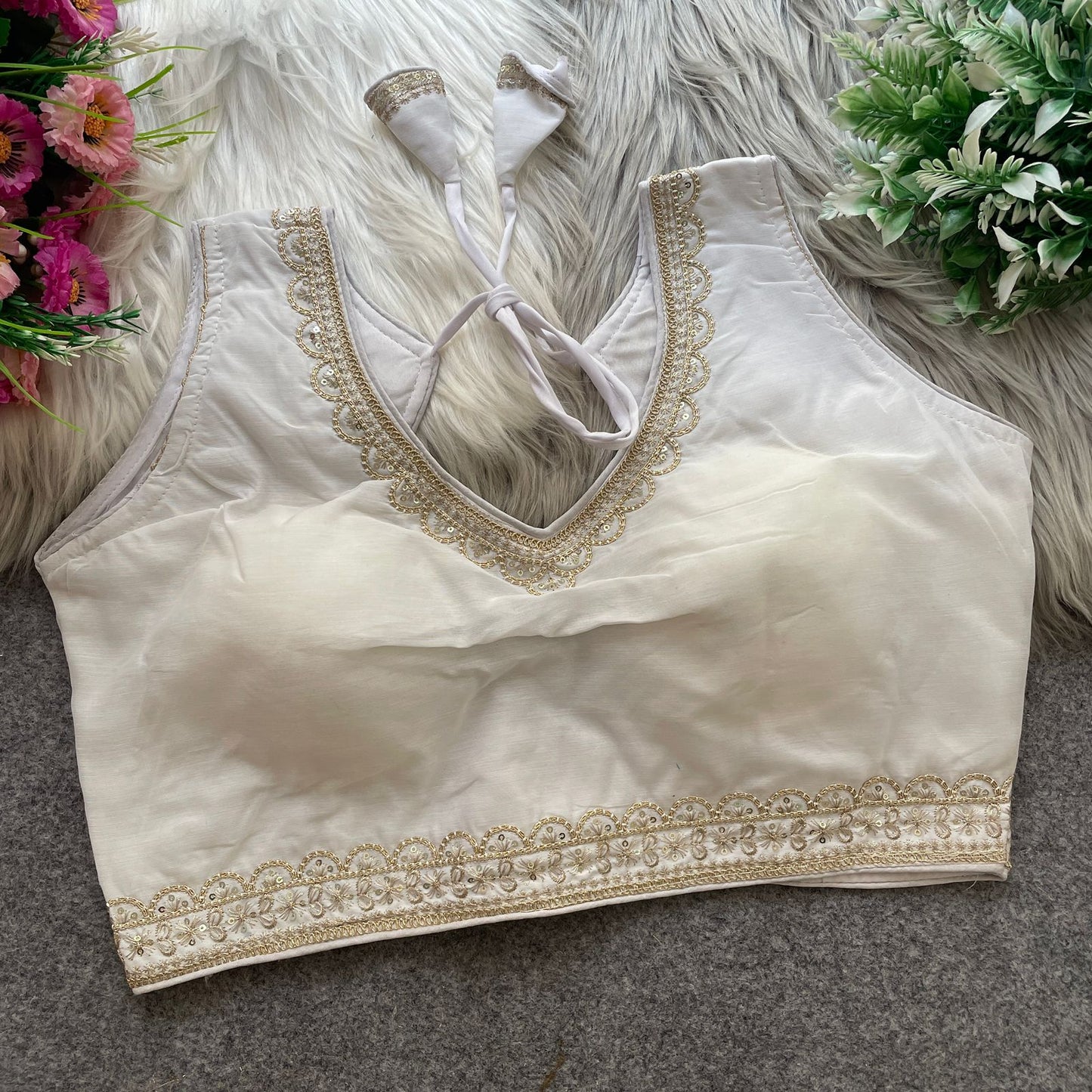 Heavy Embroidery & Sequence Work Pure Roman Silk Blouse