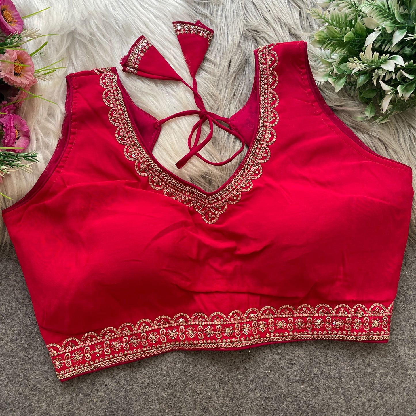 Heavy Embroidery & Sequence Work Pure Roman Silk Blouse