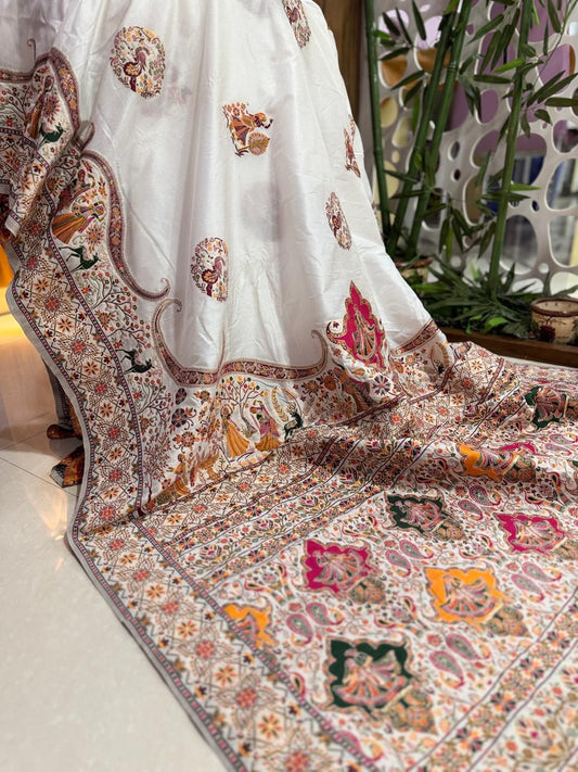 Pure Rajwadi Pashmina Silk Weaving Saree with Kashmiri Thread Work