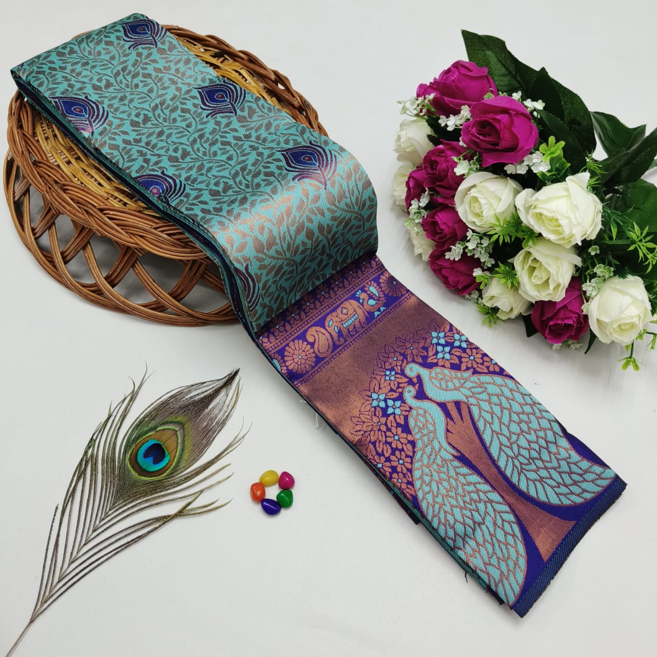 Silk Bridal Saree – 3D Embossed Weaving, Rose Gold Zari, Rich Pallu & Contrast Blouse | Premium Lightweight Wedding Saree