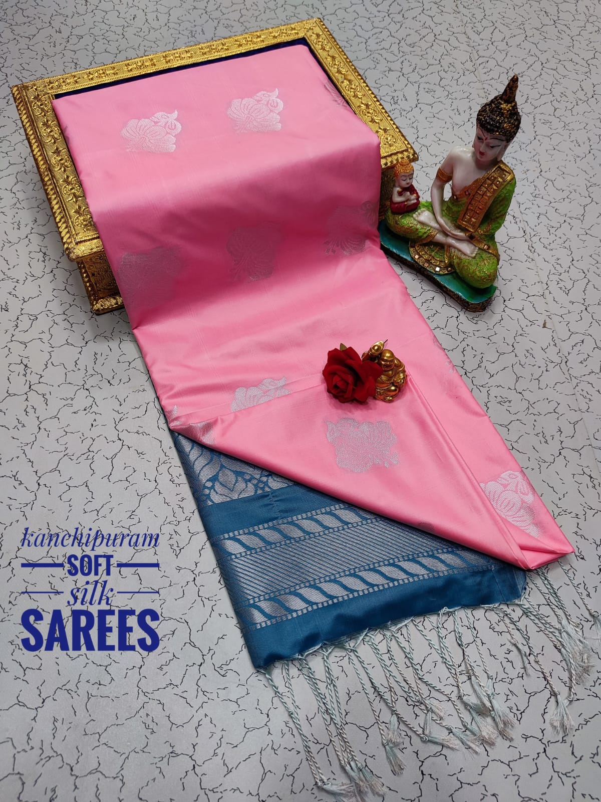 Kanchi Soft Silk Saree for Women | Copper Zari Butta Weaving with Contrast Grand Pallu & Blouse | Premium Lightweight Soft Silk Saree (Elegant Festive & Traditional Wear)