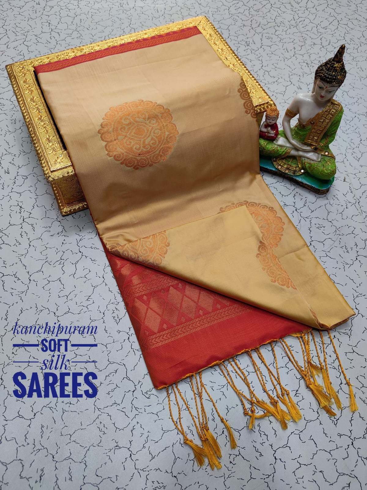 Kanchi Soft Silk Saree for Women | Copper Zari Butta Weaving with Contrast Grand Pallu & Blouse | Premium Lightweight Soft Silk Saree (Elegant Festive & Traditional Wear)