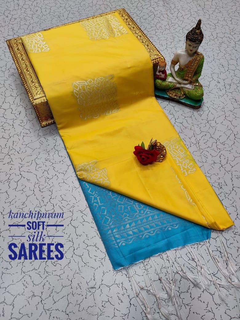 Kanchi Soft Silk Saree for Women | Copper Zari Butta Weaving with Contrast Grand Pallu & Blouse | Premium Lightweight Soft Silk Saree (Elegant Festive & Traditional Wear)