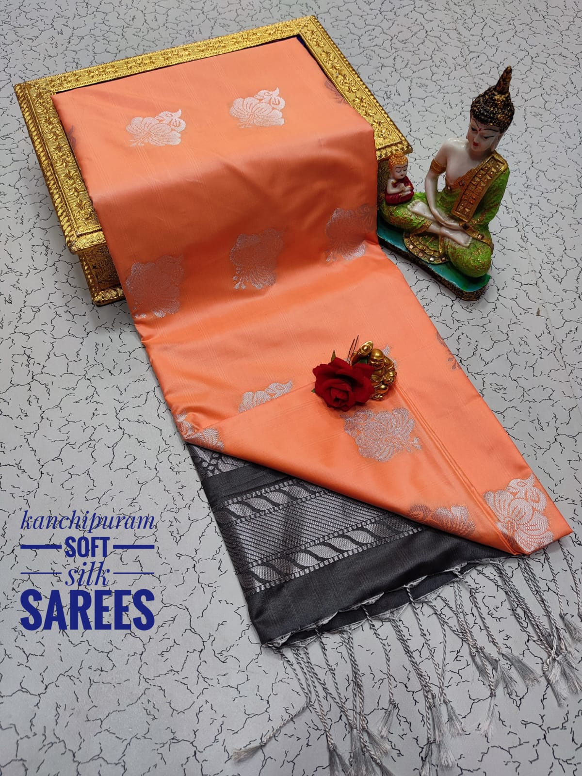Kanchi Soft Silk Saree for Women | Copper Zari Butta Weaving with Contrast Grand Pallu & Blouse | Premium Lightweight Soft Silk Saree (Elegant Festive & Traditional Wear)