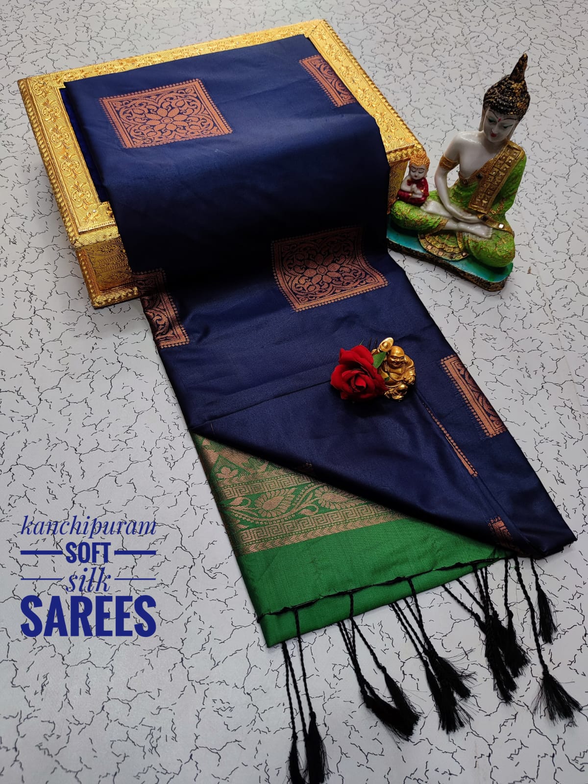 Kanchi Soft Silk Saree for Women | Copper Zari Butta Weaving with Contrast Grand Pallu & Blouse | Premium Lightweight Soft Silk Saree (Elegant Festive & Traditional Wear)