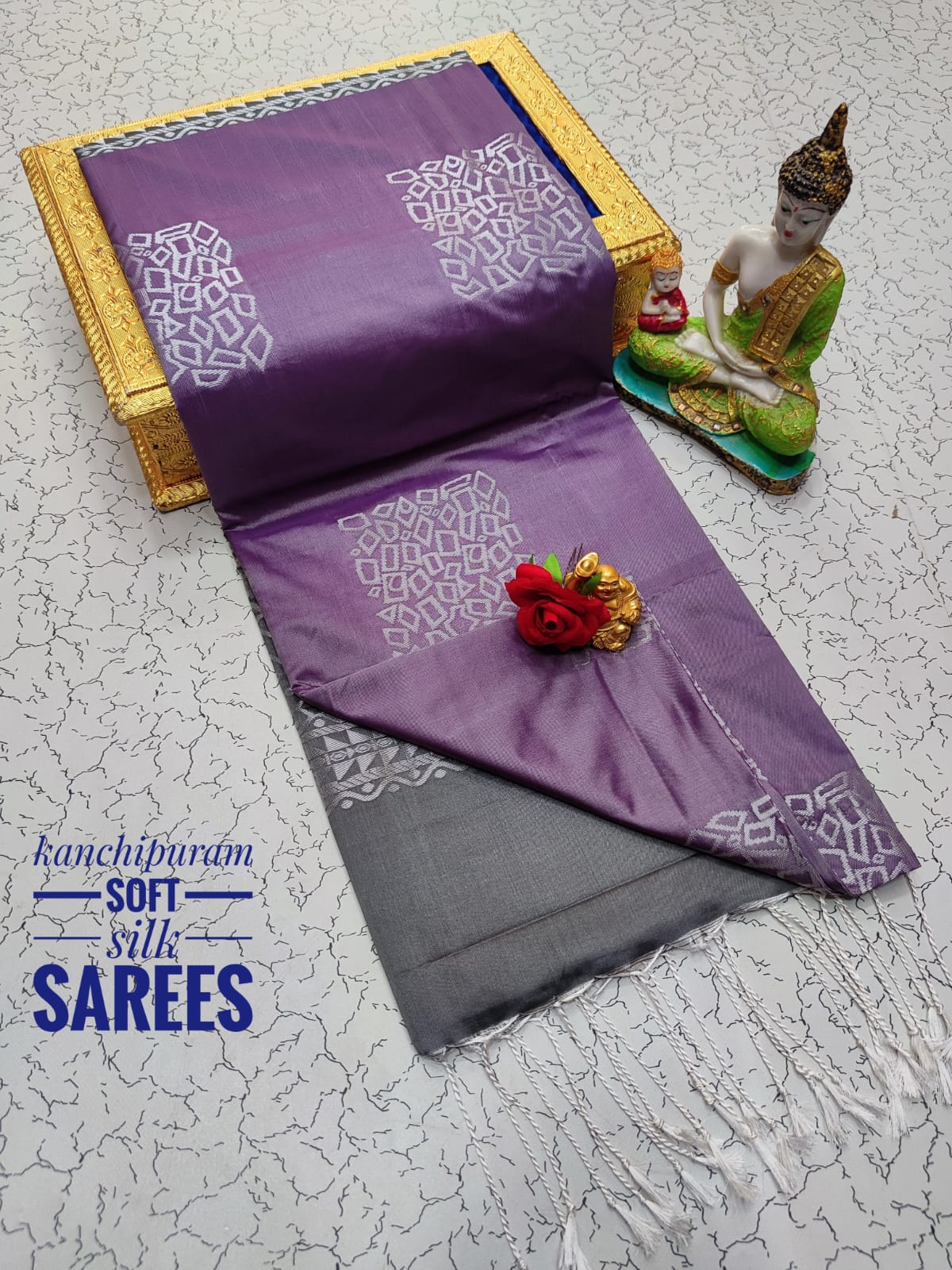 Kanchi Soft Silk Saree for Women | Copper Zari Butta Weaving with Contrast Grand Pallu & Blouse | Premium Lightweight Soft Silk Saree (Elegant Festive & Traditional Wear)