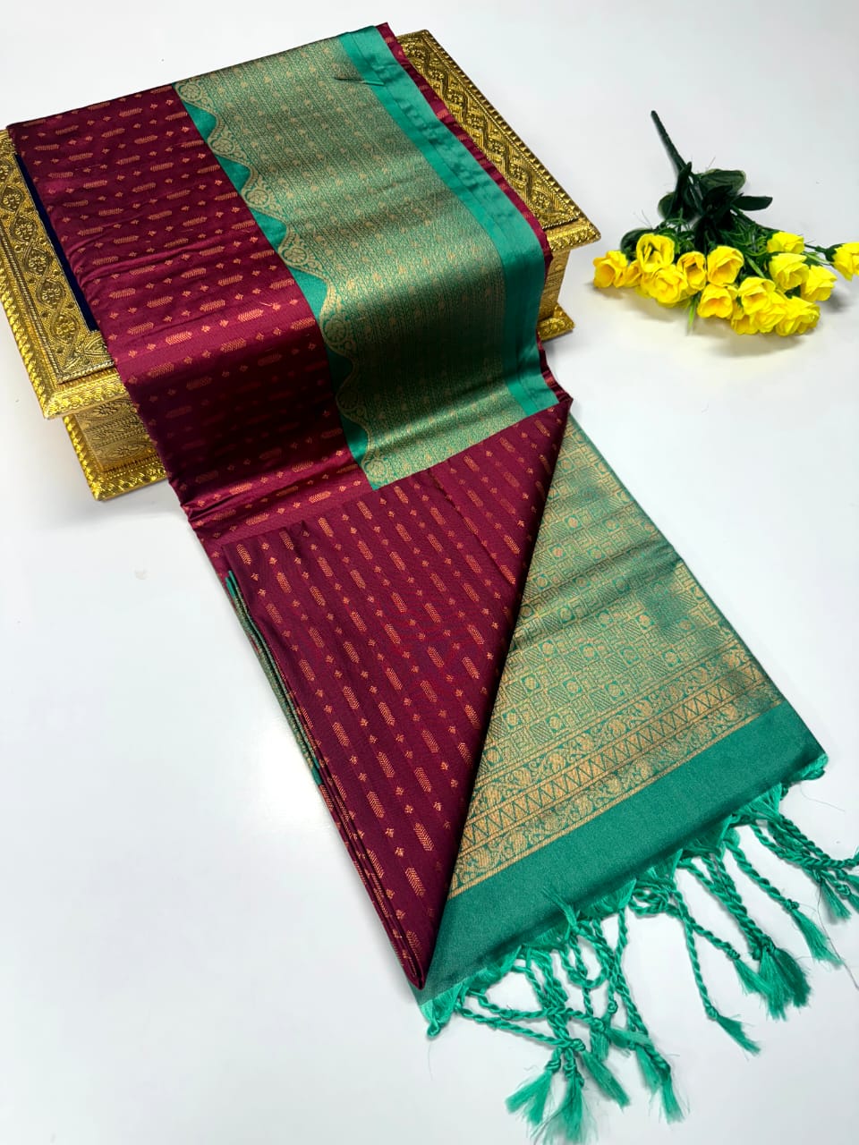 Luxury Border Pure Pattu Soft Silk Saree – 75 Dineyar Yarn Weaving with 2/2 Warp Thana Silk, Butta Work & Rich Contrast Pallu
