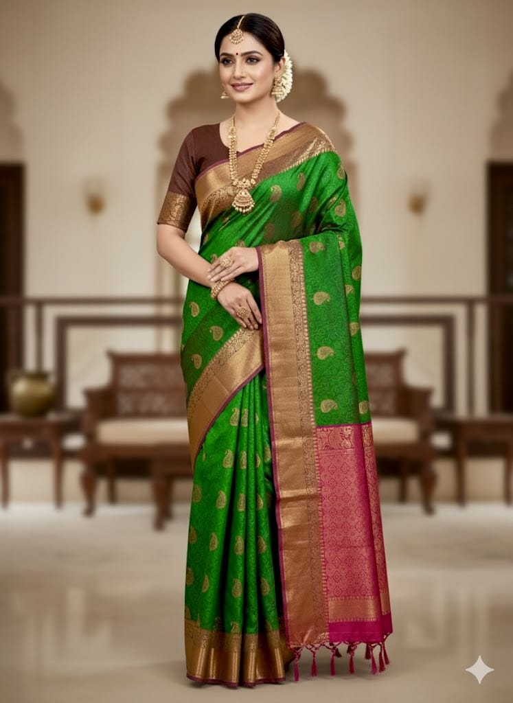 Luxury Border Pure Pattu Soft Silk Saree – 75 Dineyar Yarn Weaving with 2/2 Warp Thana Silk, Butta Work & Rich Contrast Pallu