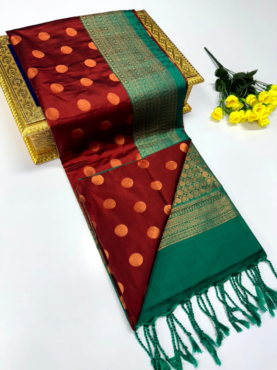 Luxury Border Pure Pattu Soft Silk Saree – 75 Dineyar Yarn Weaving with 2/2 Warp Thana Silk, Butta Work & Rich Contrast Pallu