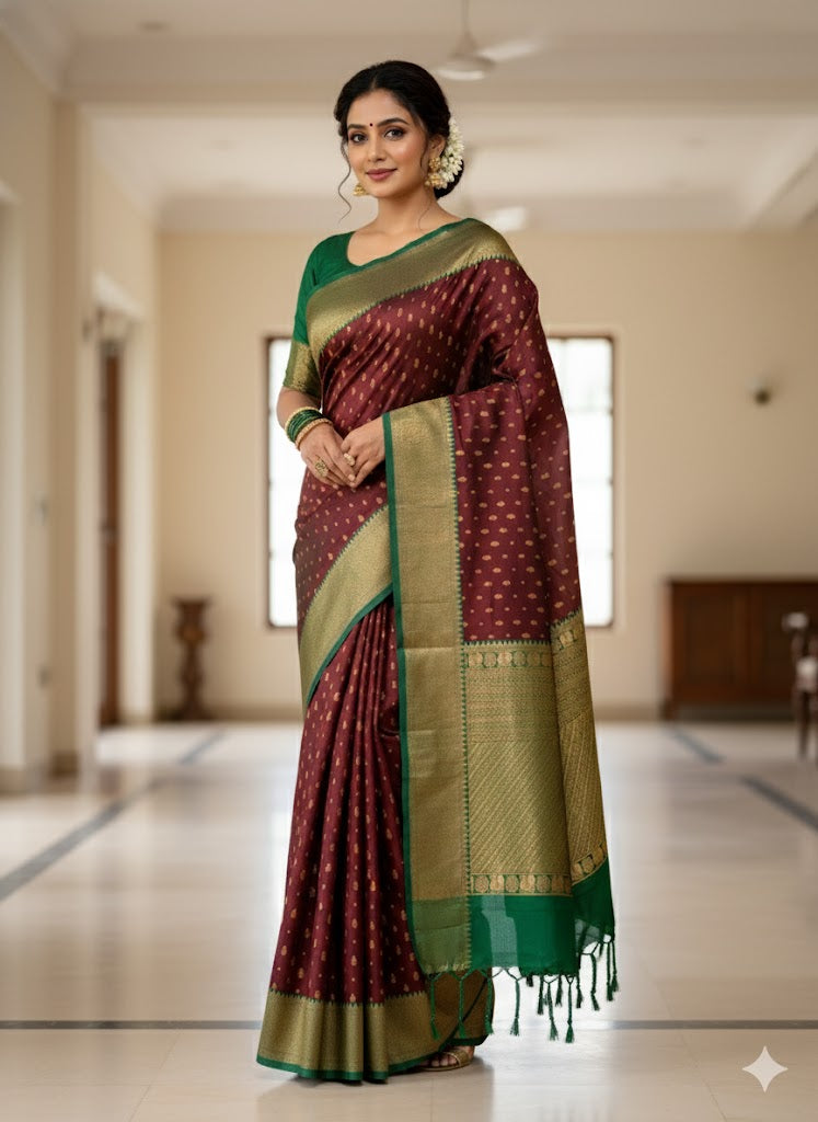 Luxury Border Pure Pattu Soft Silk Saree – 75 Dineyar Yarn Weaving with 2/2 Warp Thana Silk, Butta Work & Rich Contrast Pallu