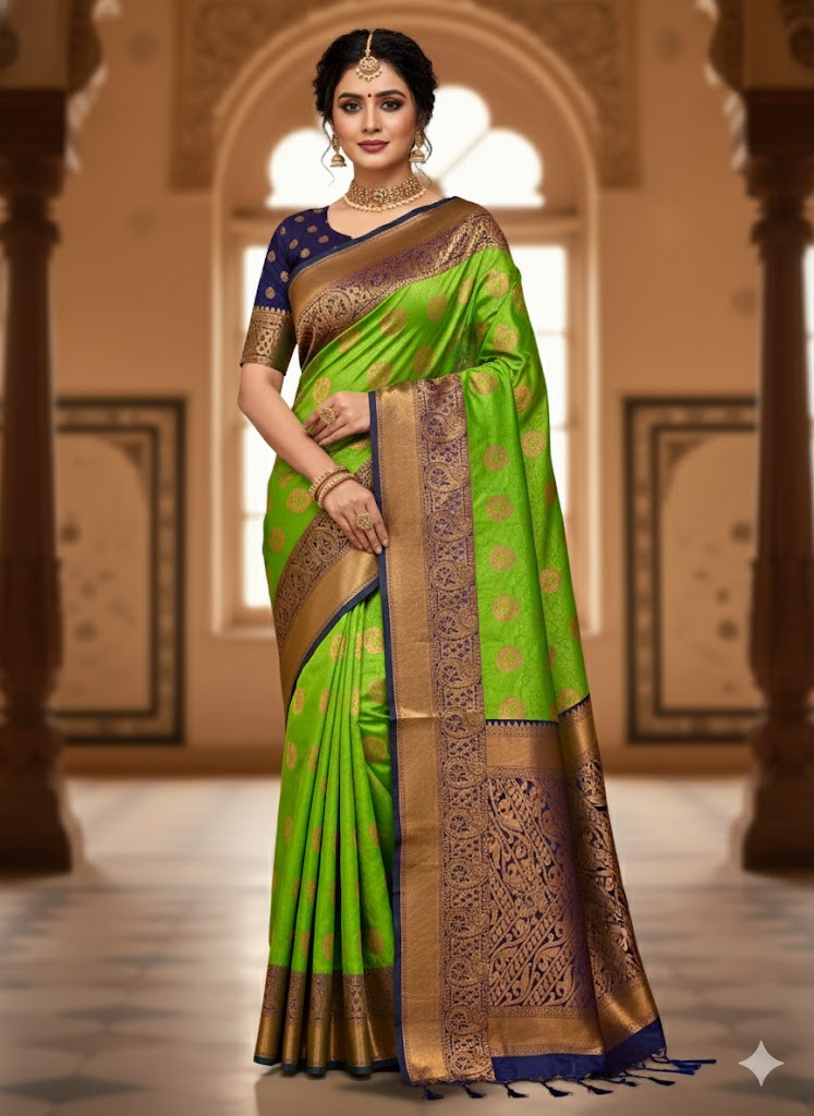 Luxury Border Pure Pattu Soft Silk Saree – 75 Dineyar Yarn Weaving with 2/2 Warp Thana Silk, Butta Work & Rich Contrast Pallu