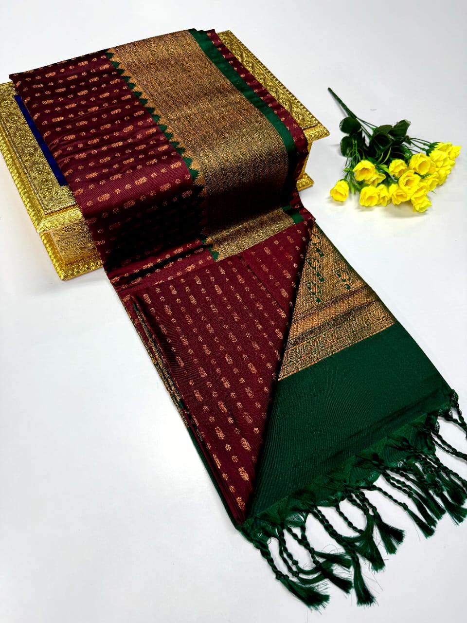 Luxury Border Pure Pattu Soft Silk Saree – 75 Dineyar Yarn Weaving with 2/2 Warp Thana Silk, Butta Work & Rich Contrast Pallu