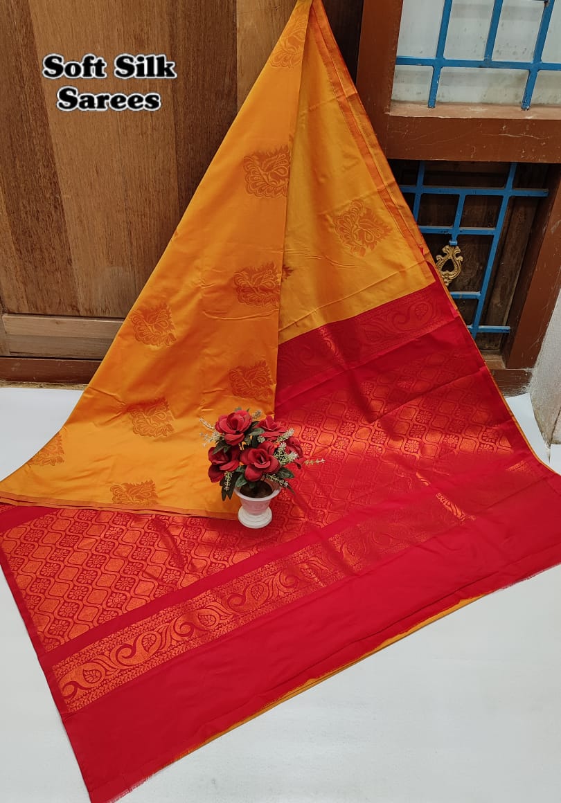 Kanchipuram Soft Silk Saree with All-Over Copper Zari Butta – Lightweight Rich Pallu & Contrast Blouse