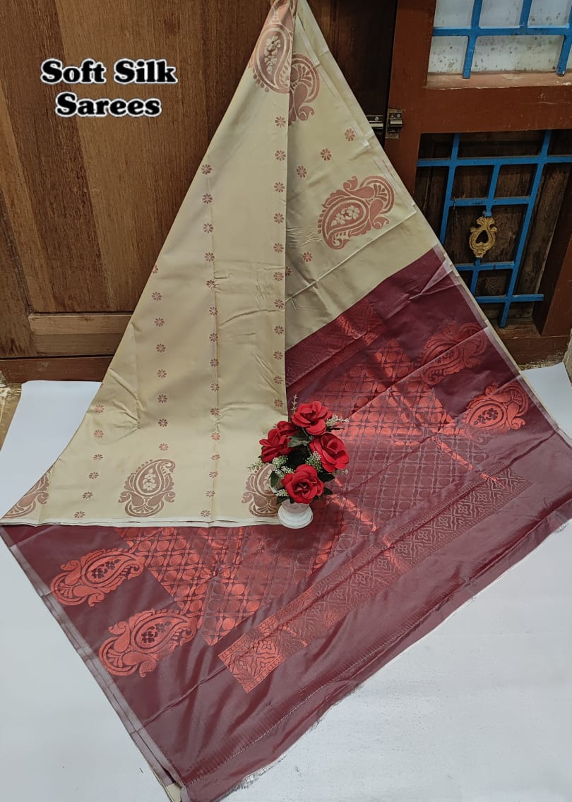 Kanchipuram Soft Silk Saree with All-Over Copper Zari Butta – Lightweight Rich Pallu & Contrast Blouse