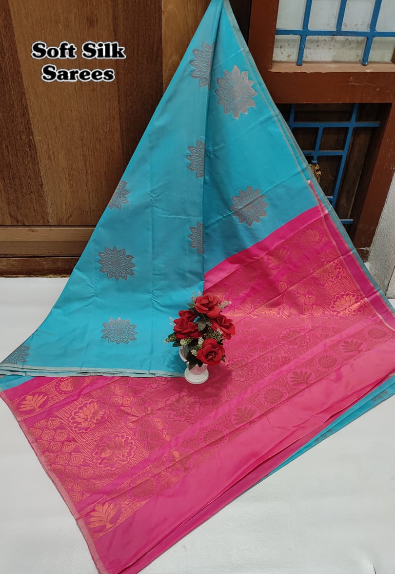 Kanchipuram Soft Silk Saree with All-Over Copper Zari Butta – Lightweight Rich Pallu & Contrast Blouse