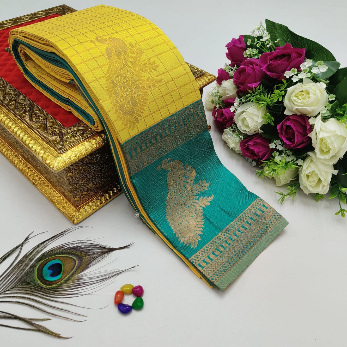 Elite Kupura Korvai Bridal Rapier Silk Saree – 3D Embossed Weaving with Rich Pallu & Contrast Blouse