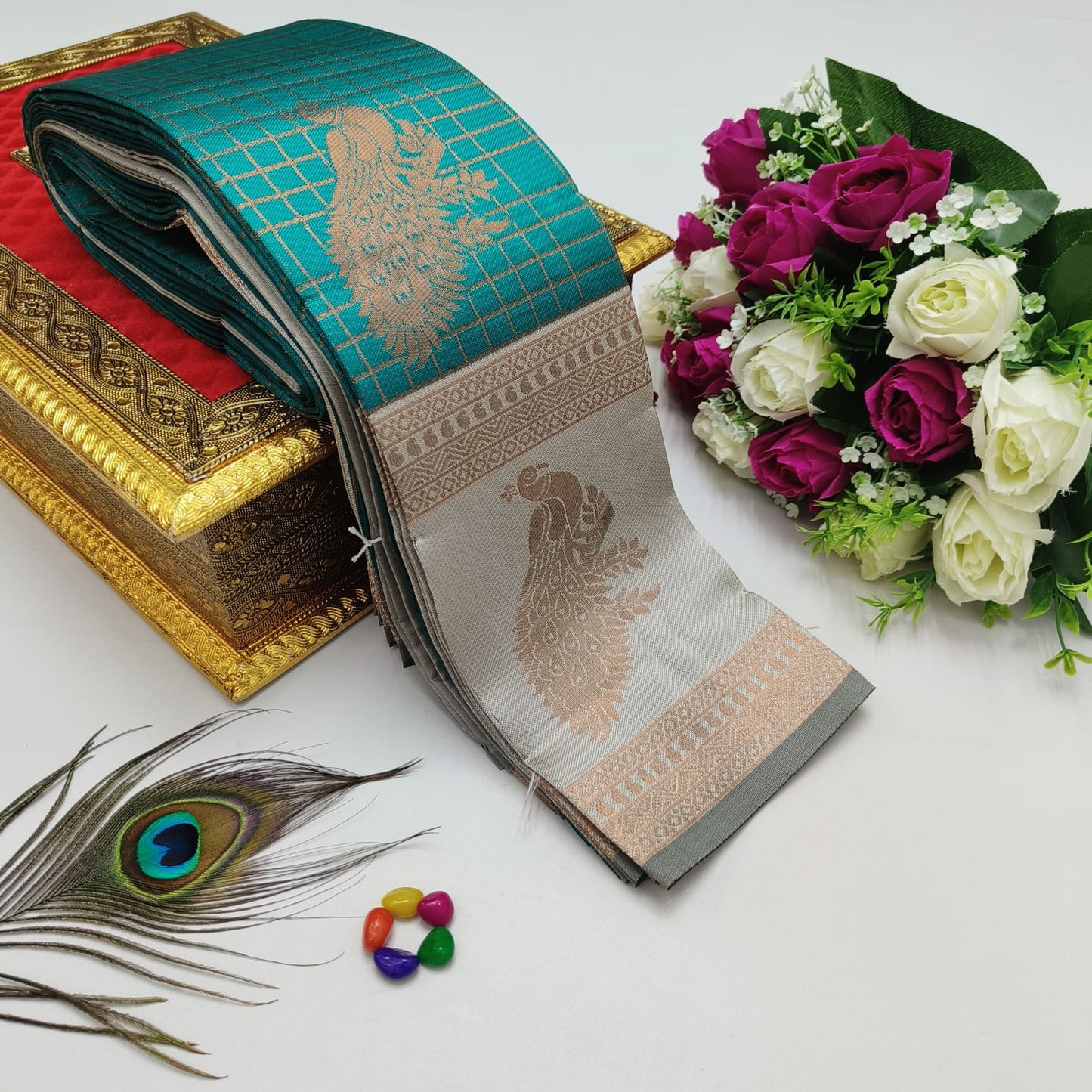 Elite Kupura Korvai Bridal Rapier Silk Saree – 3D Embossed Weaving with Rich Pallu & Contrast Blouse