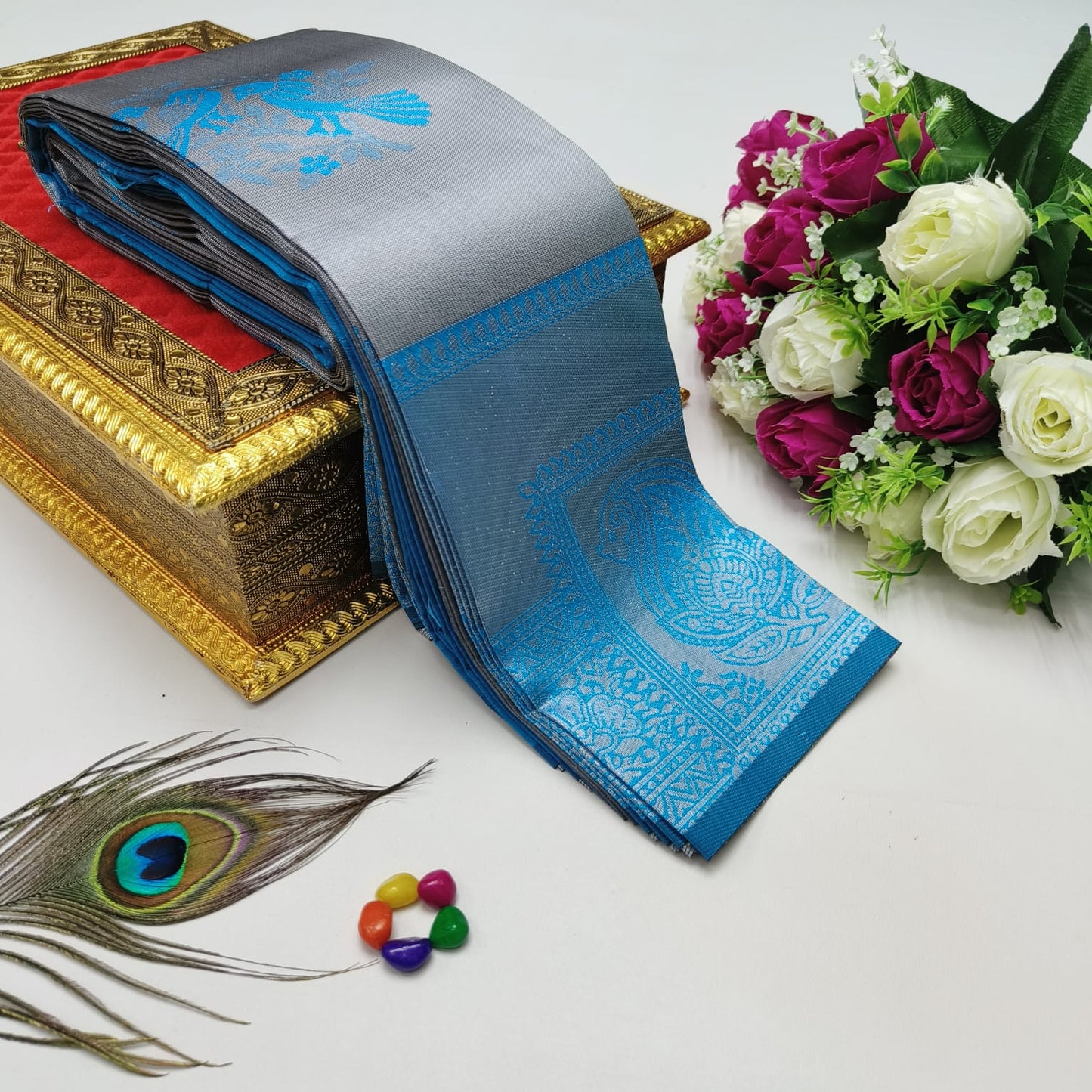 Elite Kupura Korvai Bridal Rapier Silk Saree – 3D Embossed Weaving with Rich Pallu & Contrast Blouse