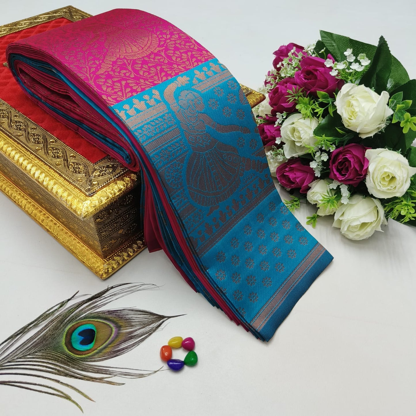 Elite Kupura Korvai Bridal Rapier Silk Saree – 3D Embossed Weaving with Rich Pallu & Contrast Blouse