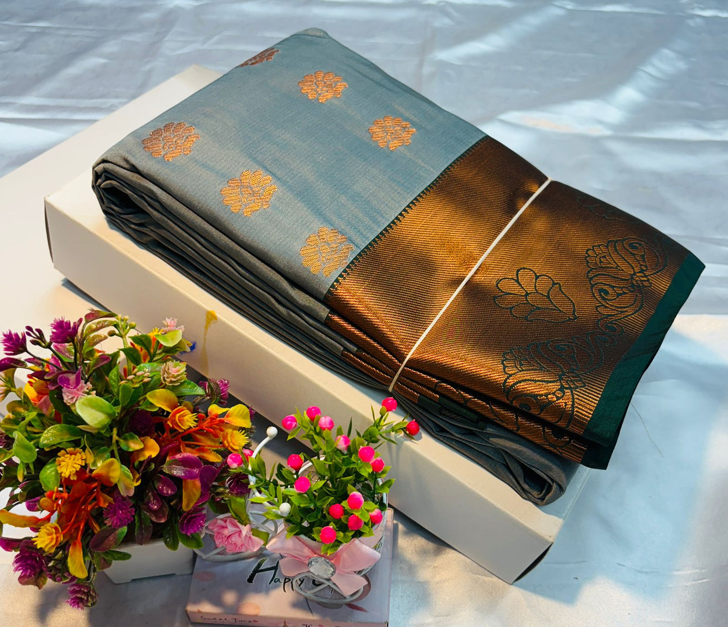 Luxury Border Pure Silky Soft Saree – 75 Dineyar Yarn Weaving with Double Warp Thana Silk, All-Over Butta Work & Rich Pallu