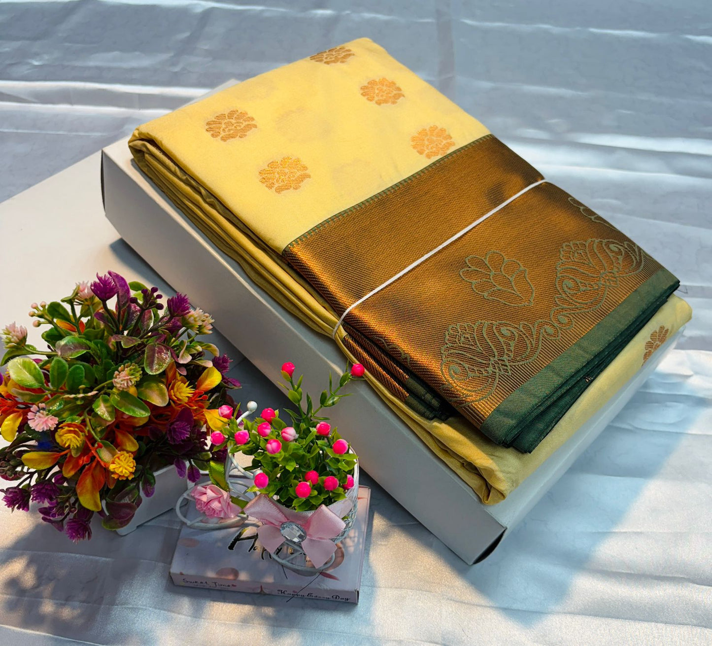 Luxury Border Pure Silky Soft Saree – 75 Dineyar Yarn Weaving with Double Warp Thana Silk, All-Over Butta Work & Rich Pallu