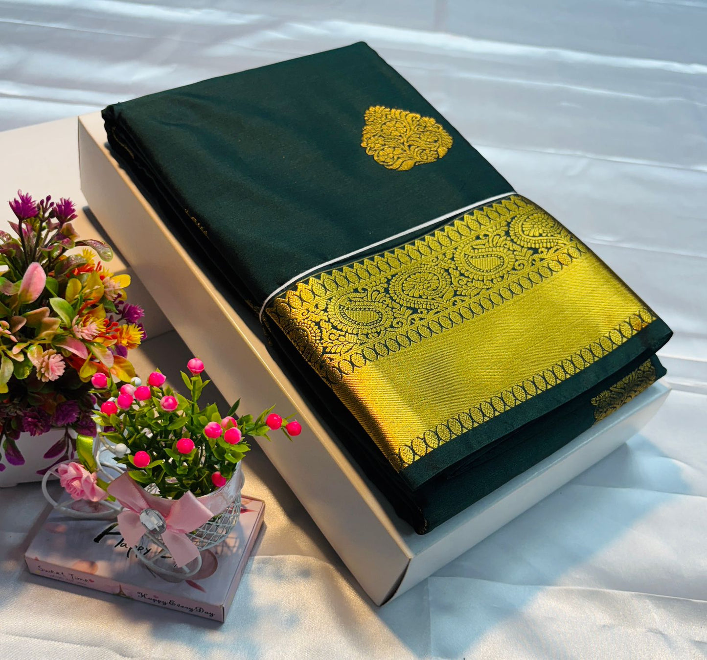 Luxury Border Pure Silky Soft Saree – 75 Dineyar Yarn Weaving with Double Warp Thana Silk, All-Over Butta Work & Rich Pallu