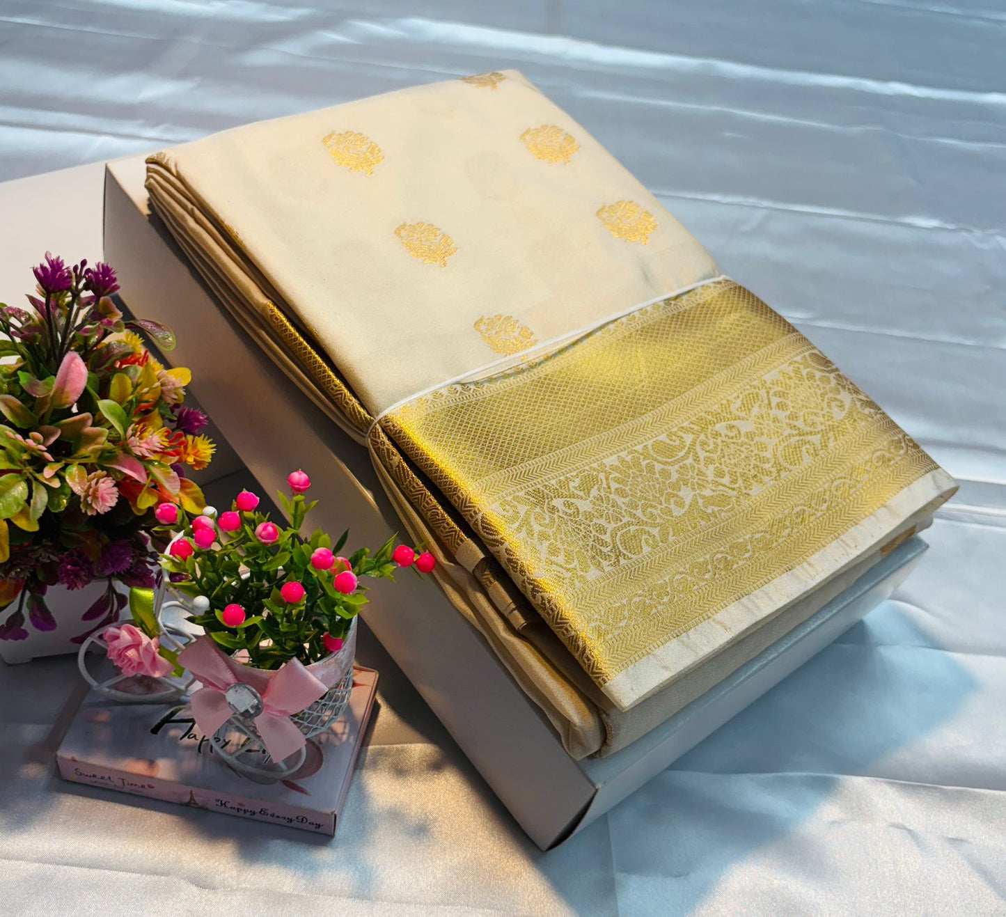 Luxury Border Pure Silky Soft Saree – 75 Dineyar Yarn Weaving with Double Warp Thana Silk, All-Over Butta Work & Rich Pallu