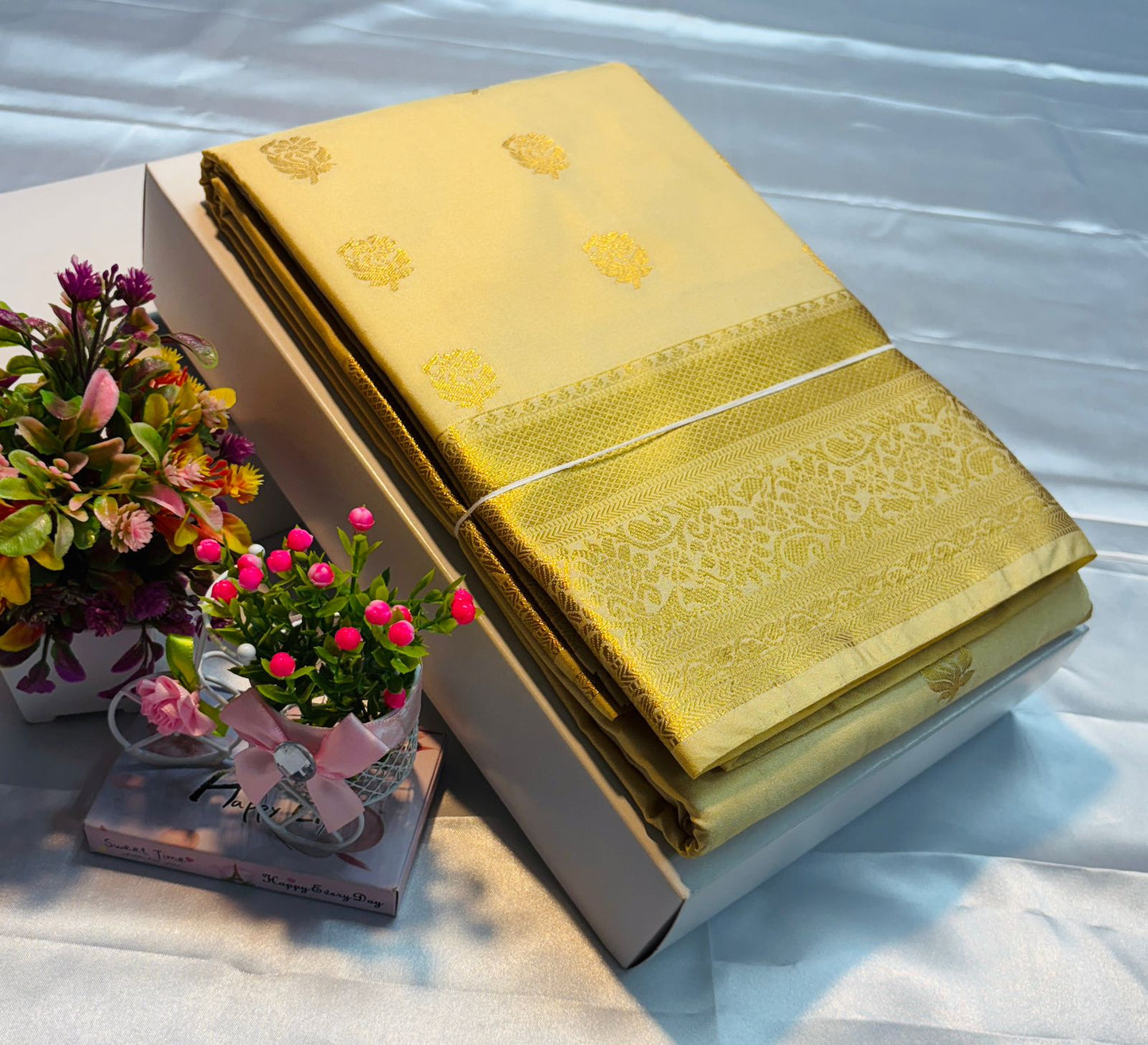 Luxury Border Pure Silky Soft Saree – 75 Dineyar Yarn Weaving with Double Warp Thana Silk, All-Over Butta Work & Rich Pallu