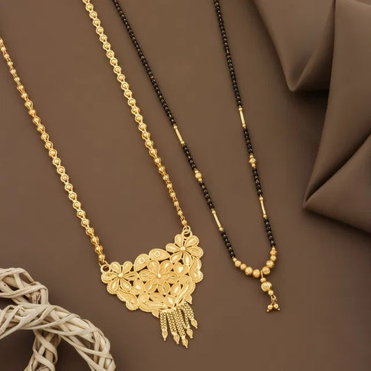 Gold plated Long Moti Mala Mangalsutra With Short Mangalsutra (30 Inch And 24 Inch)