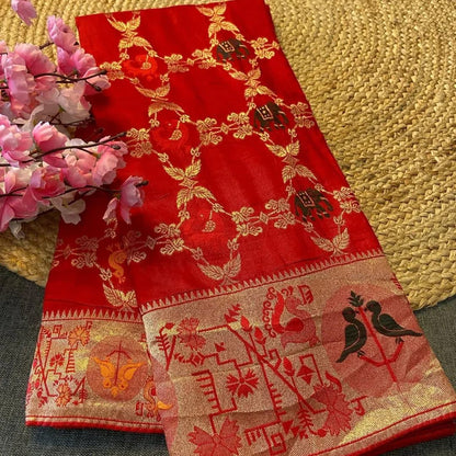 Soft Russian Silk Weaving Saree – Paithani Concept Design with Meenakari & Zari Work