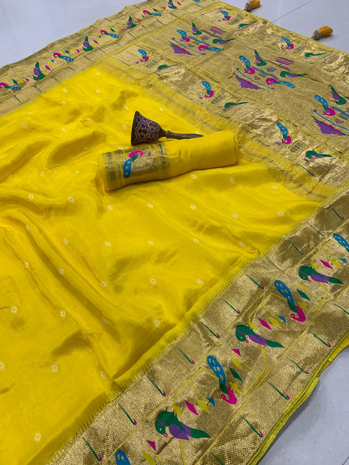 Super Hit Pure Viscose Gajji Silk Bandhej Saree with Pure Zari Weaving Work