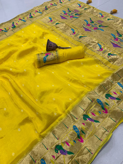 Super Hit Pure Viscose Gajji Silk Bandhej Saree with Pure Zari Weaving Work