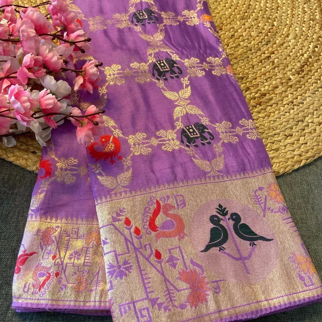 Soft Russian Silk Weaving Saree – Paithani Concept Design with Meenakari & Zari Work