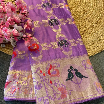 Soft Russian Silk Weaving Saree – Paithani Concept Design with Meenakari & Zari Work