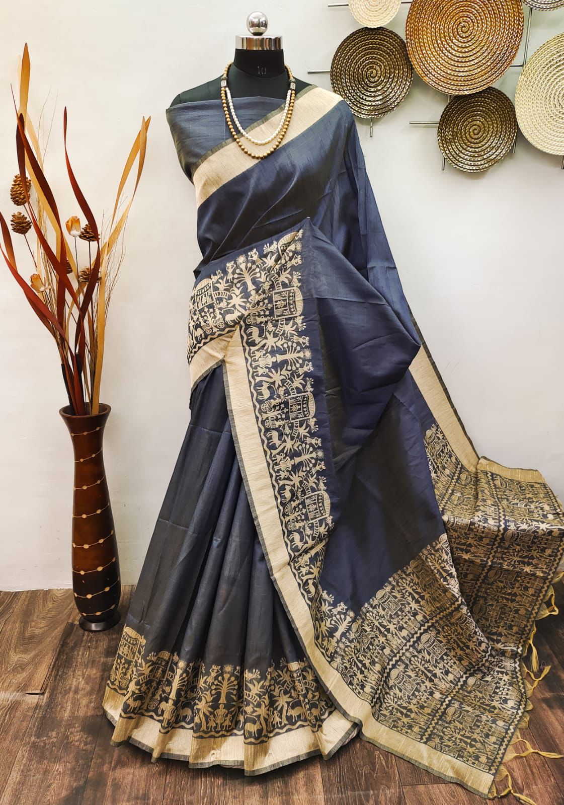 Premium Kalamkari Weaving Saree for Women | Banglori Handloom Raw Silk Saree with Rich Pallu & Running Blouse Piece | Traditional Partywear Silk Saree