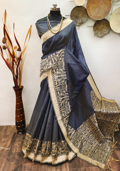 Premium Kalamkari Weaving Saree for Women | Banglori Handloom Raw Silk Saree with Rich Pallu & Running Blouse Piece | Traditional Partywear Silk Saree
